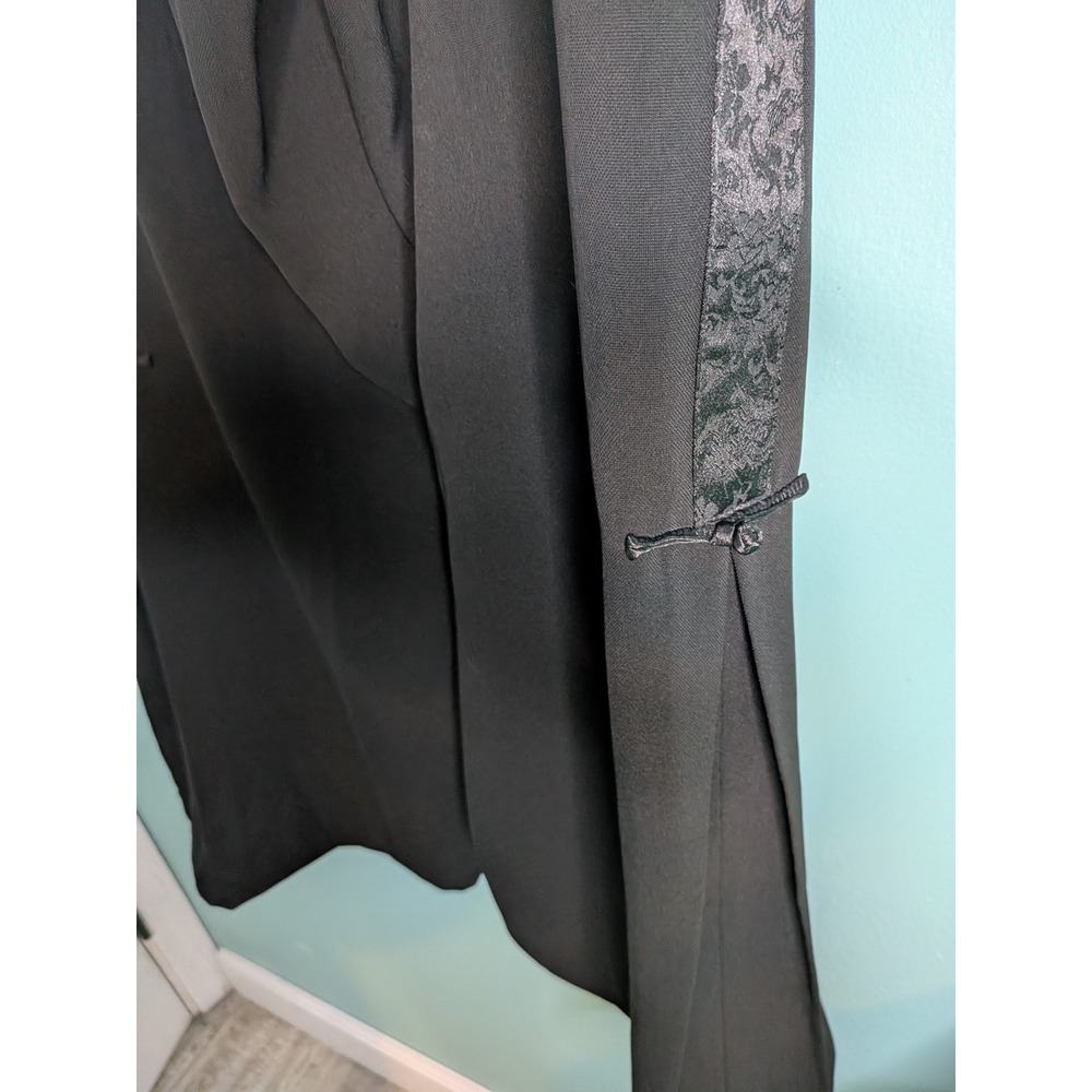 Black Wide Leg Trousers with Jacquard‎ Side Stripe and Frog Button Slits - Picture 6 of 7